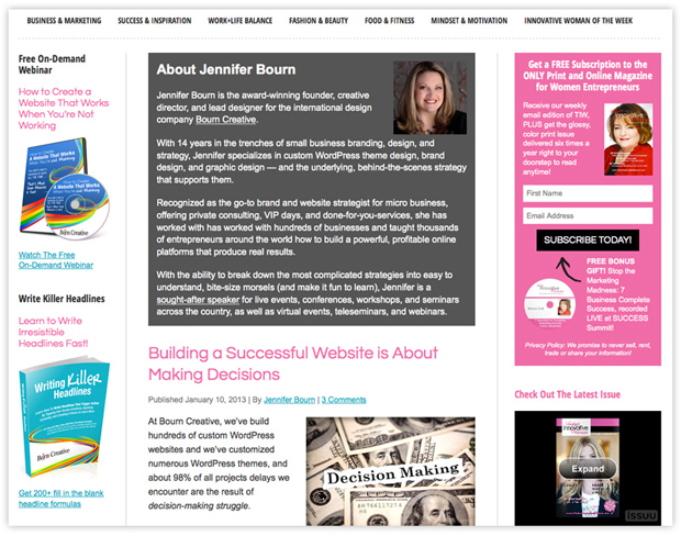 Today's Innovative Woman Featured Expert Page Design
