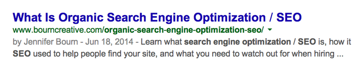 Sample Google Search engine results page listing