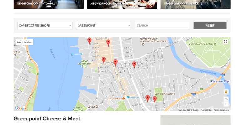 Edible New York Guide Faceted Search and Google Maps Integration